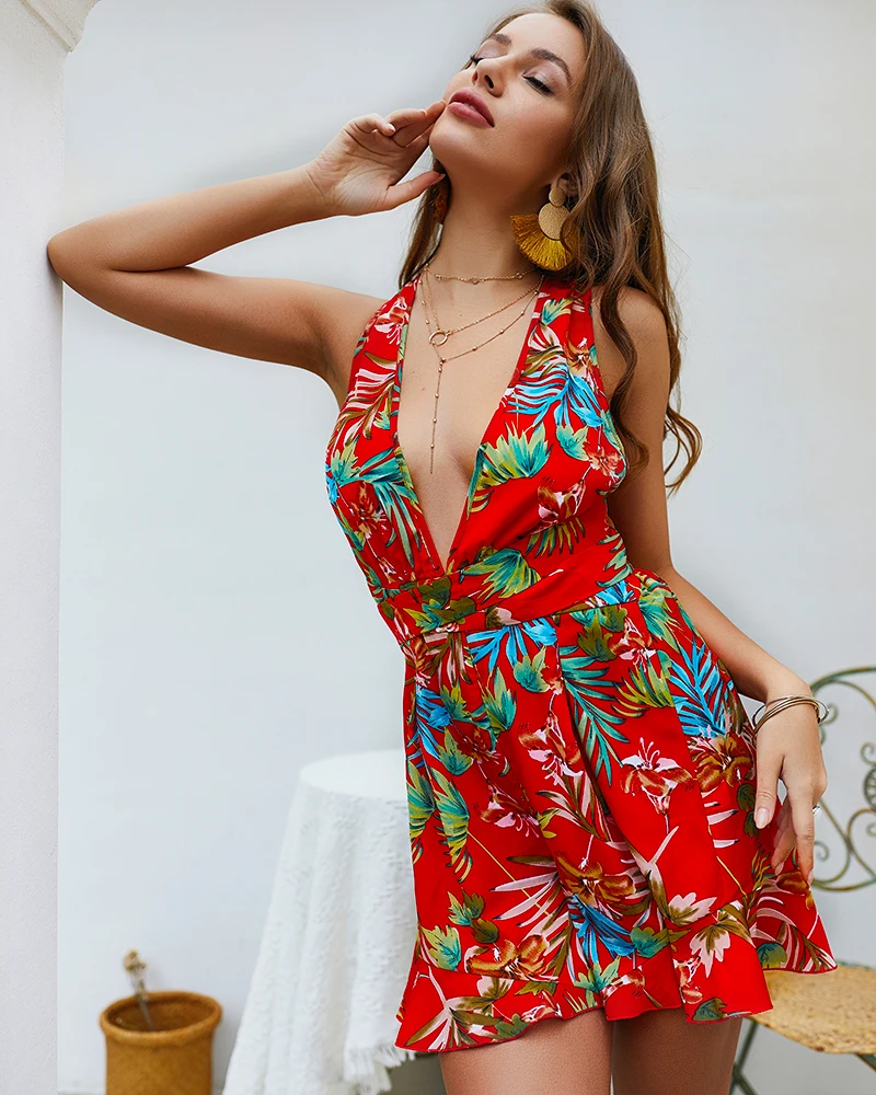 Женский кружевной комбинезон HUAN BEAUTY Летний с глубоким v-образным вырезом и