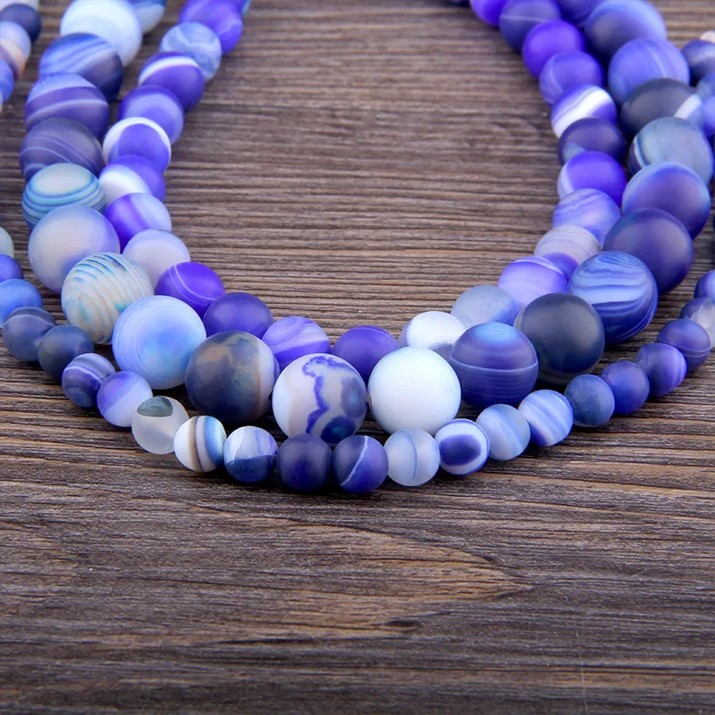 Бусины из натурального агата в голубую полоску матовые морозные полуготовые