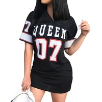 sexy dress summer new letters queen printed v neck bodycon casual mini short sleeve slim cloths fashion short dresses for women
