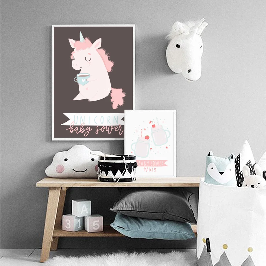 

Children Pink Series Cartoon Canvas Painting Wall Art Nordic Posters and Prints Wall Pictures for Living Kids Room Decoration