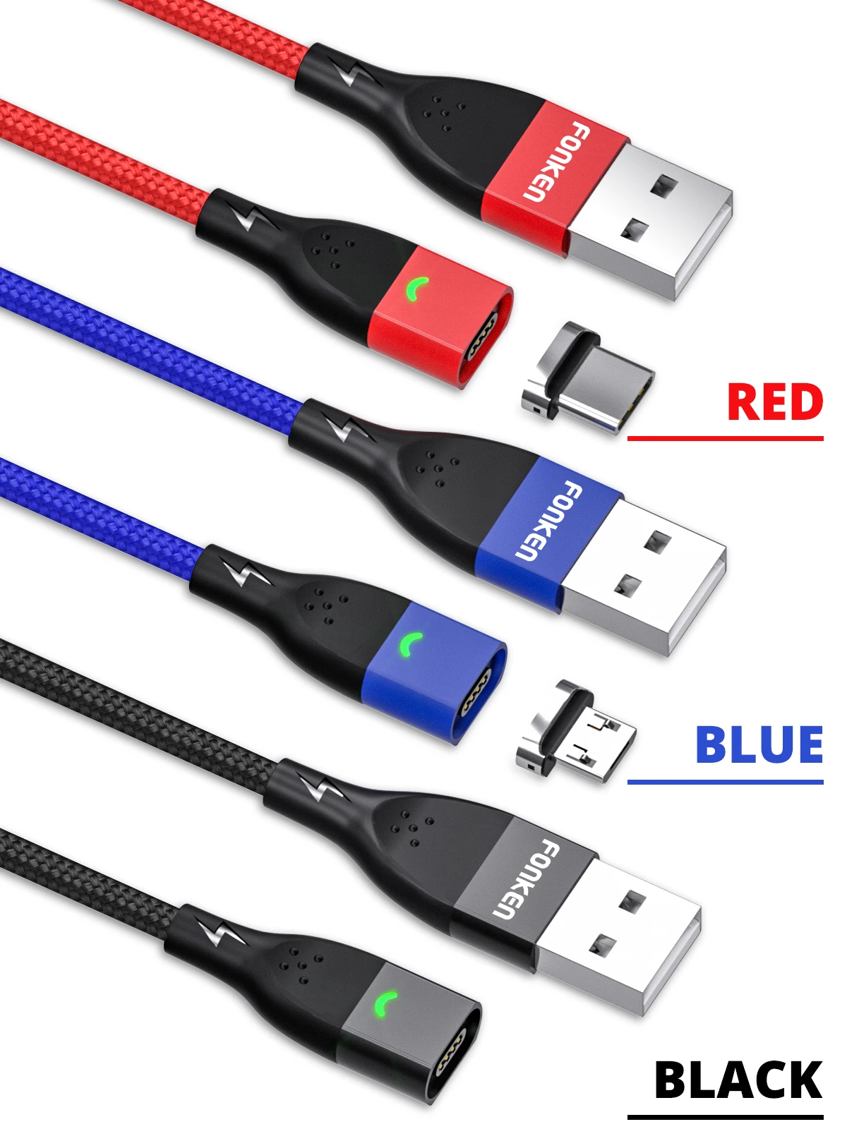 Магнитный кабель USB FONKEN Micro usb type C, магнитные Кабели для телефонов, быстрое зарядное устройство 3A, быстрая зарядка, Android, шнур для зарядки мобильных данных
