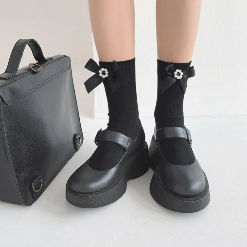 

New Product Bowknot Pearl Socks Lolita Janpanese Girl Cute Soft Sister Loose Socks Pure Color Harajuku Style Sweet Maiden Socks