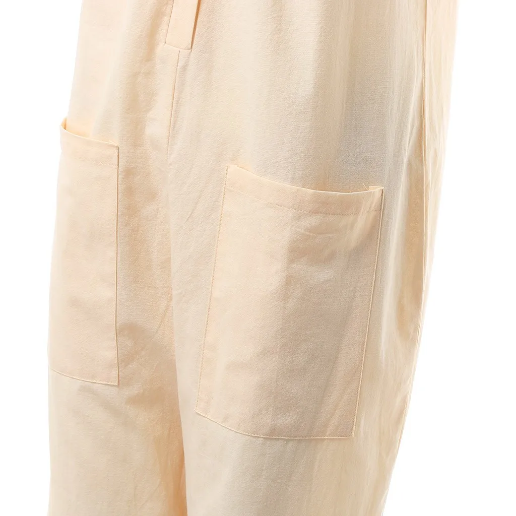 Комбинезон Женский Повседневный однотонный длинный ромпер с карманами на