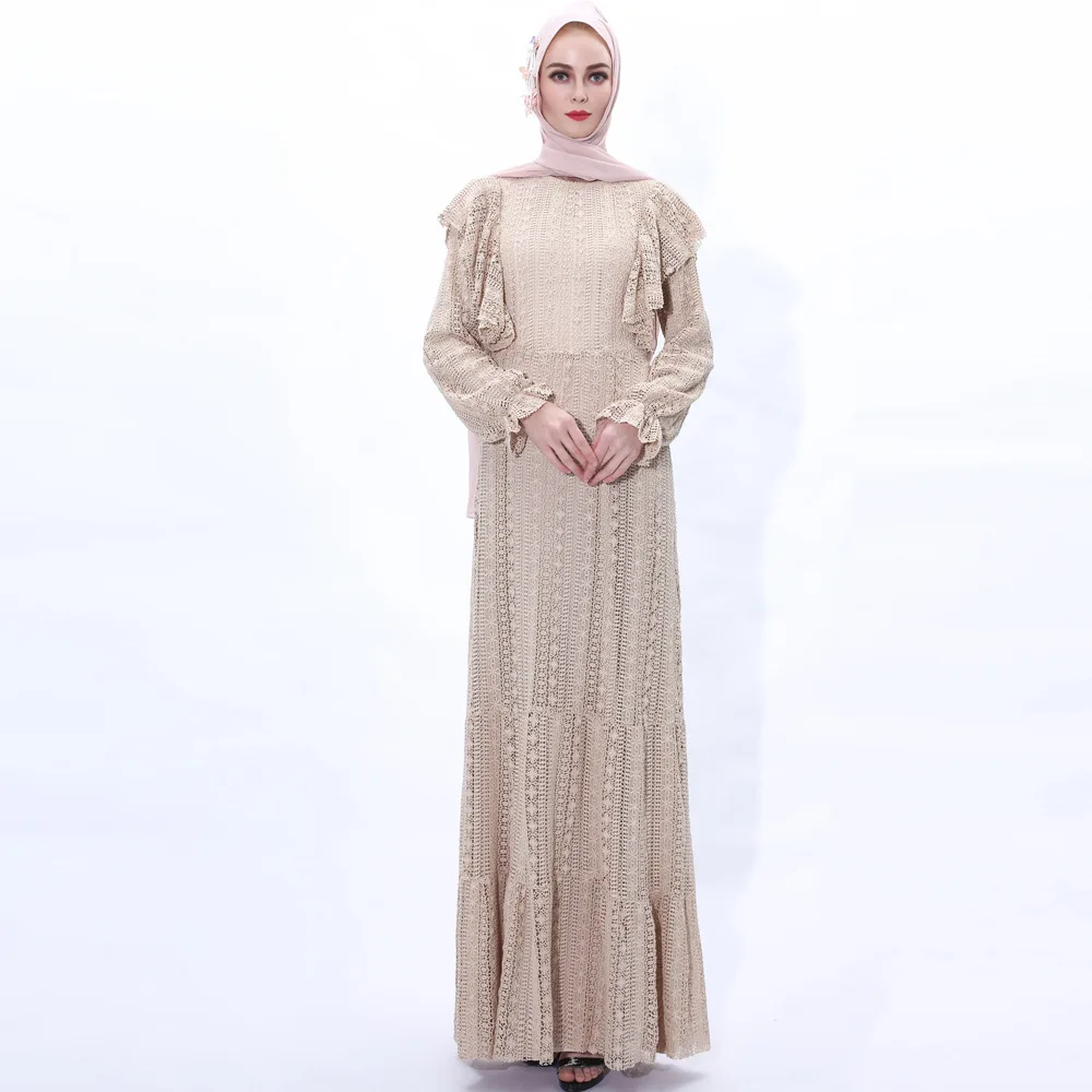 Muslim Dress Muslim Fashion Lace Long Dress Muslim Women Lotus Leaf Sleeve Robe Abaya Dubai Abaya Turkey Muslim Dress Women
