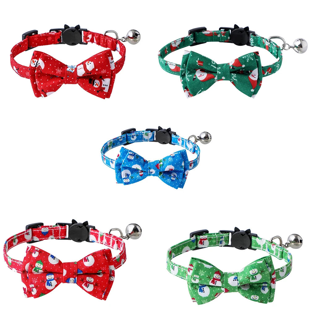 

Pet Collar With Removable Bow Tie And Bell Adjustable Kitten Christmas Collar With Breakaway Buckle Pet Accessories Supplies