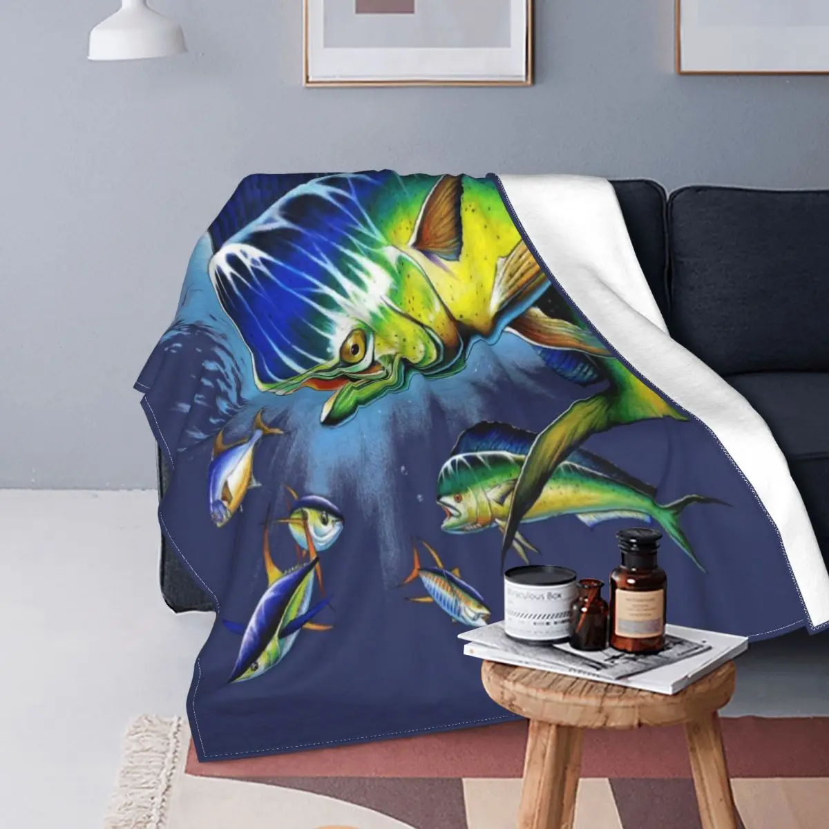 

Manta de lana con diseño de delfín y Toro, colcha supersuave y multifunción de animales del océano para el hogar y el dormitorio