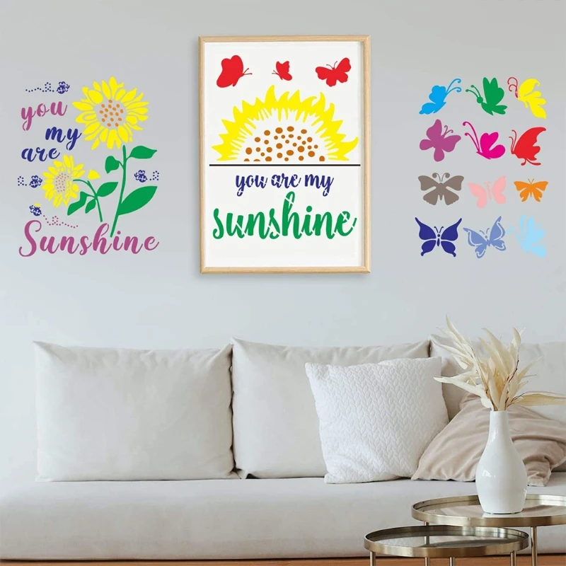 

G92E Sunflower Stencil StencilsButterfly Dragonfly Templates Drawing Painting for Wood Canvas Metal Furniture Wall Art DIY