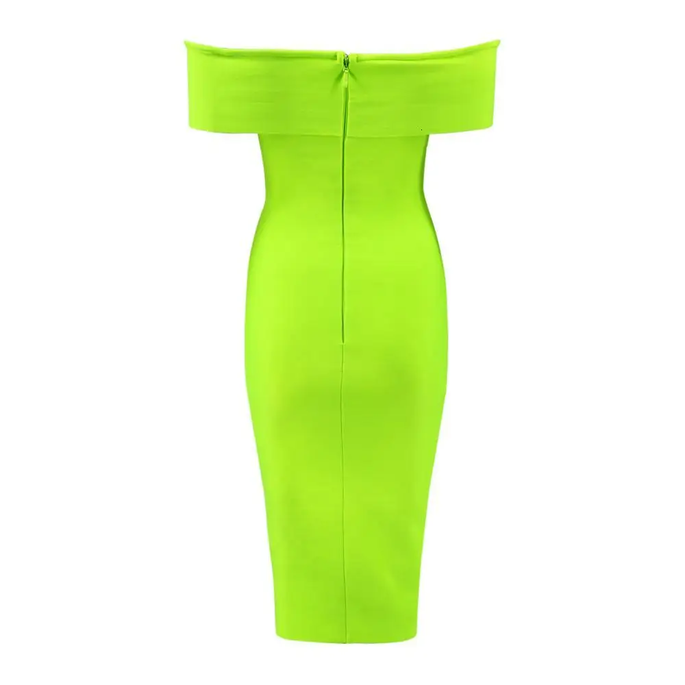 

2021 Top Quality Celebrity Green Off The Shoulder Rayon Bandage Dress Evening Party Bodycon Dress