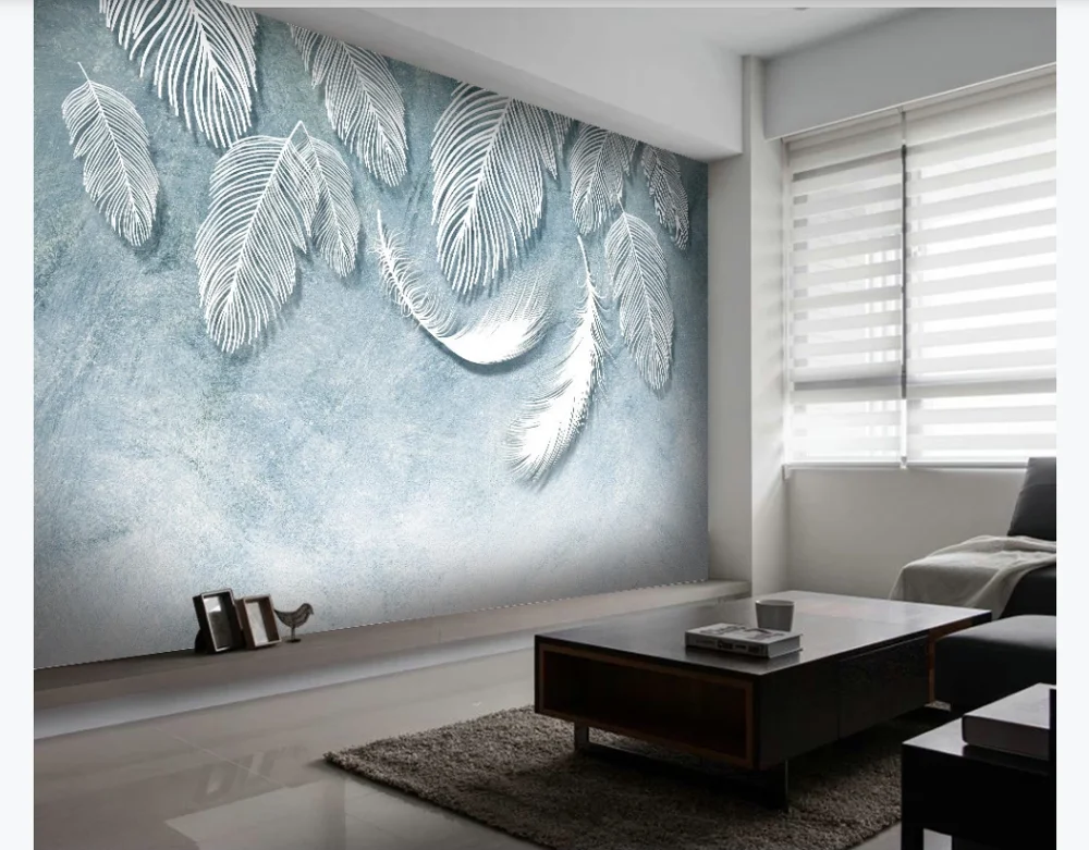 Пользовательские фото обои настенная современная мода цвет белый перо текстура