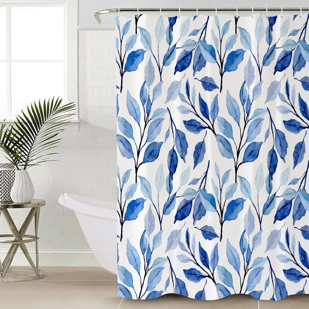 Сверхдлинные тканевые занавески для душа в этническом стиле с листьями