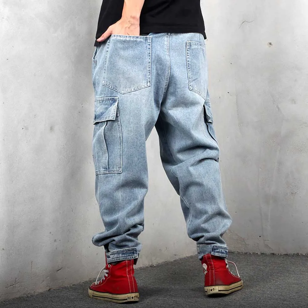 Fashion Streetwear Cargo Jeans Men Casual Denim Pants Loose Baggy Trousers Hiphop Cargo Pants Skateboard Pants Men Clothing