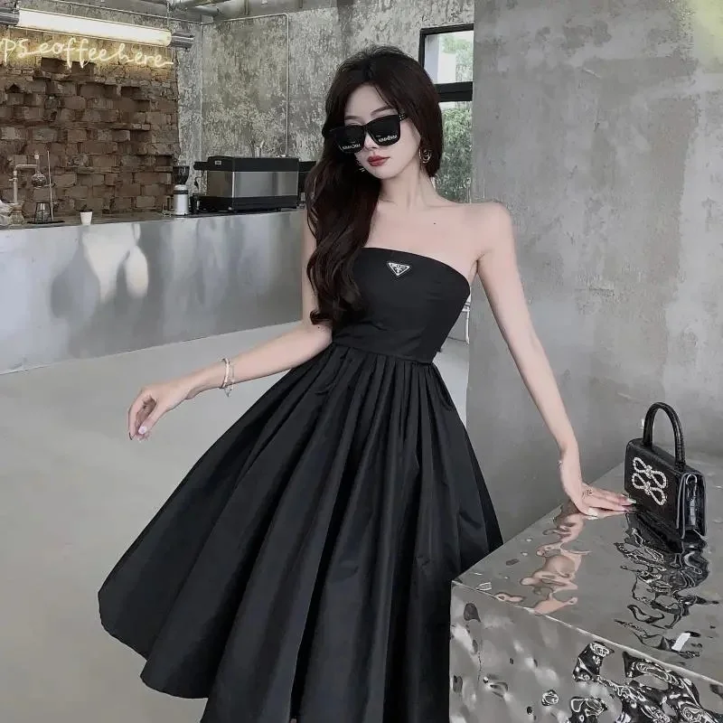 

2021 New High Waist Slim Dresses Tube Top Strapless Dress y2k Sexy Women's Summer Vintage A Line Bodycon Punk Dark Academia