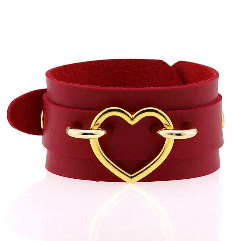 

Gold Metal Heart Leather Bracelets Women Exotic Accessories Punk Double Layer Leather Bracelet Female Street Costume Accessories