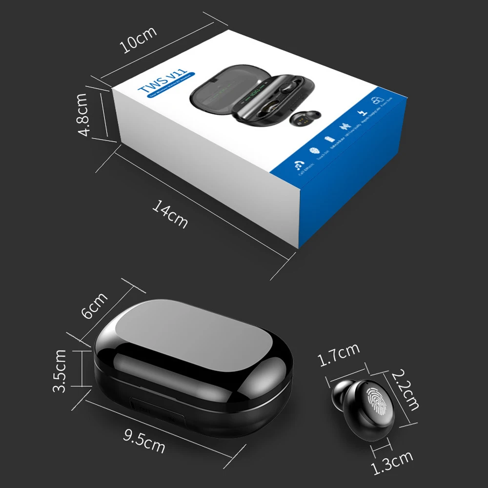 V11 TWS Bluetooth 5 0 наушники с микрофоном 4000 мАч charing чехол HD стерео светодиодный дисплей
