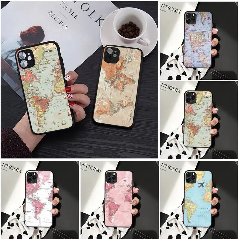 

world map color sea Phone Case Matte Transparent for iPhone 7 8 11 12 s mini pro X XS XR MAX Plus cover funda