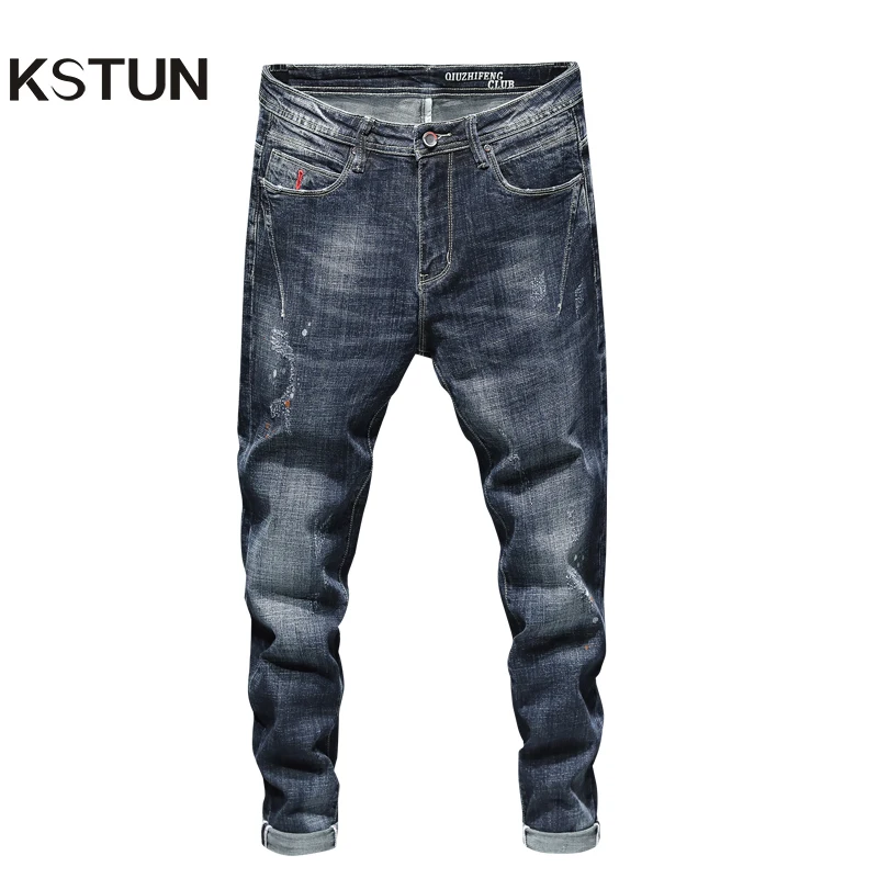 Джинсы мужские с принтом облегающие эластичные синие штаны в стиле хип-хоп