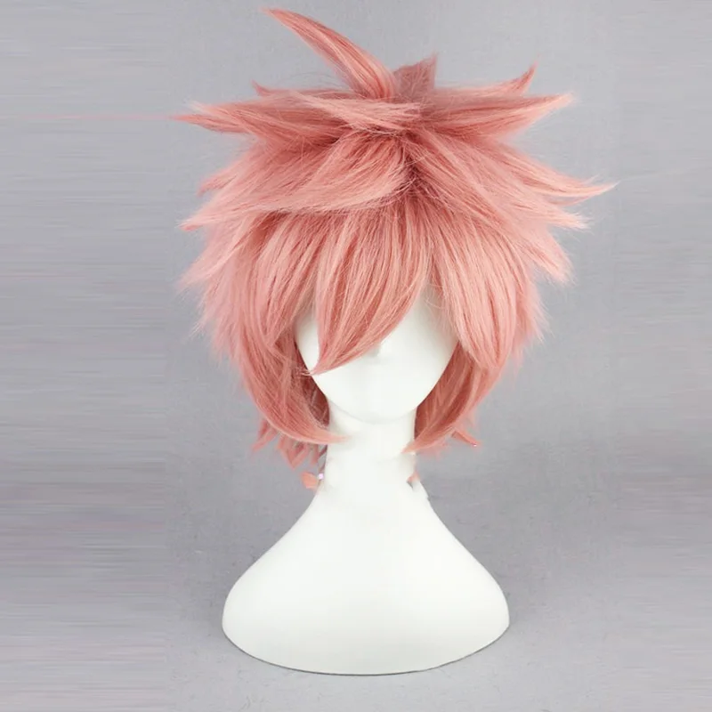 Anime Fairy Tail Natsu Dragneel Pink Short Cosplay Heat Resistant Synthetic Hair Carnival Halloween + Free Wig Cap