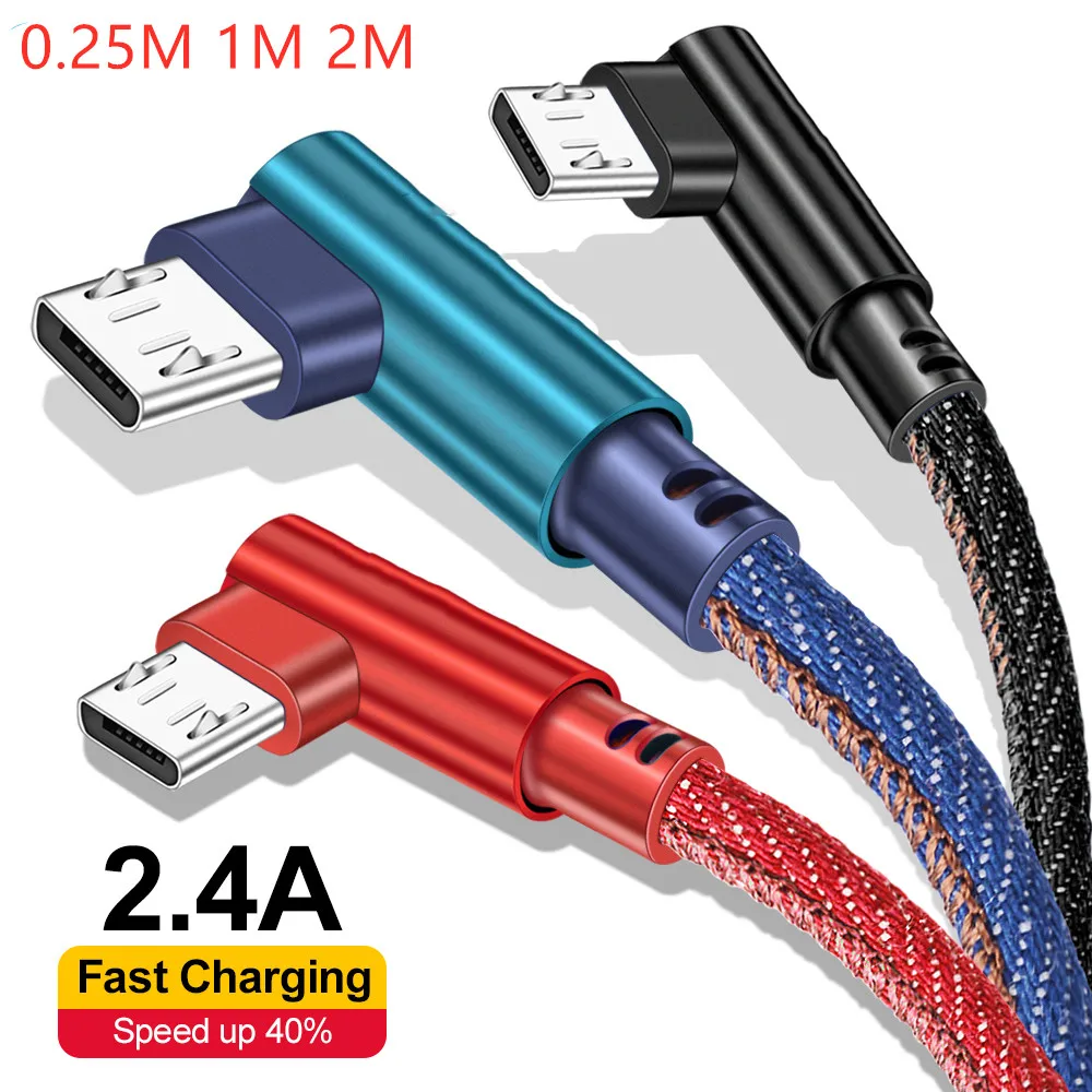 

90 Degree Elbow Fast Charging Micro USB Data Cable For Samsung Galaxy Xiaomi Redmi Note Honor Android Mobile Phone Charger Cord