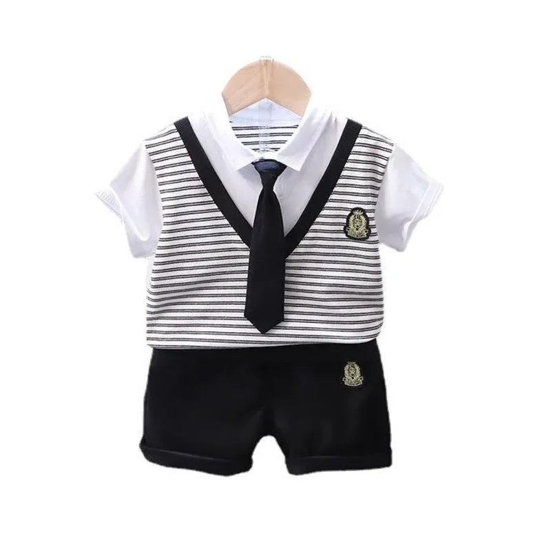 

Kids Summer Sportswear Children Boys Gentleman Tie T Shirt Shorts 2pcs/sets Toddler Infant Casual Tracksuit Baby Trendy Costumer