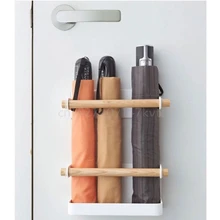 2pcs/set Nordic Style Iron Wood Magnet Storage Rack Wall Mounted Umbrella Stand