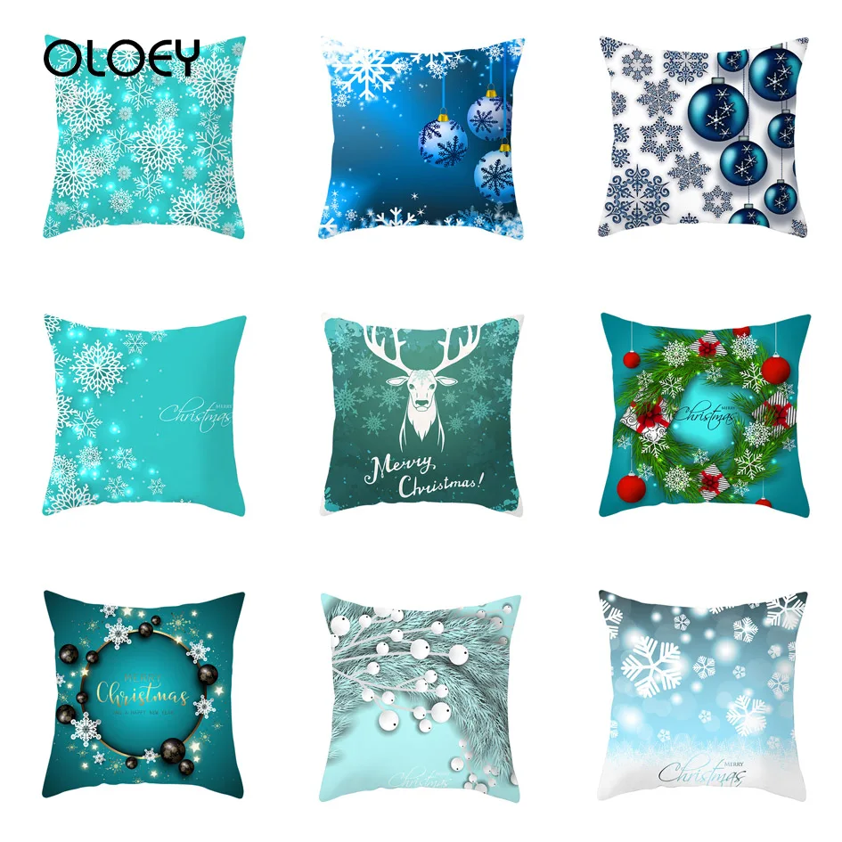 Зеленая Рождественская Подушка с оленем крышка изображением снежного лося узор