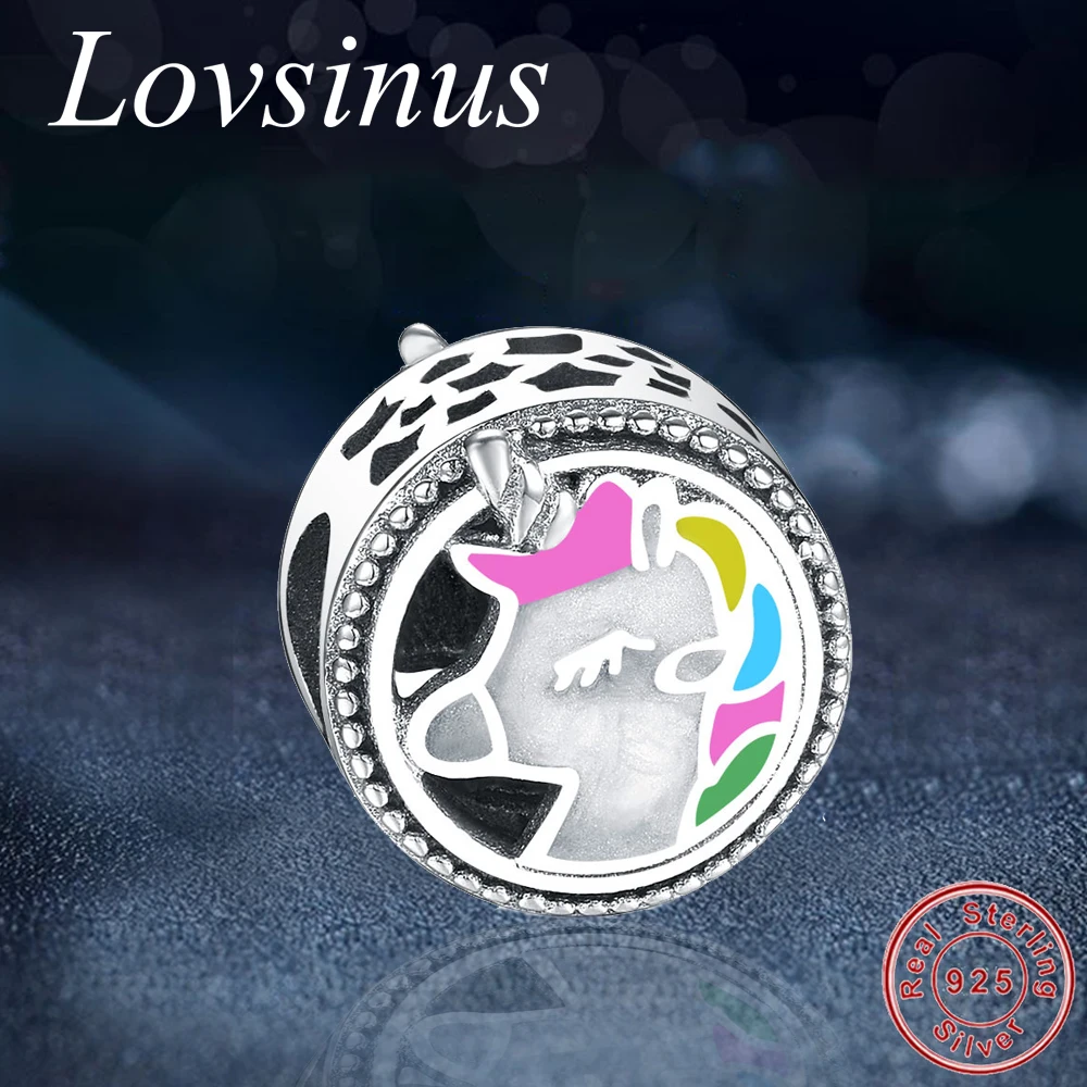 Аутентичные 925 серебряные милые лошади разноцветные эмалевые бусины подходят