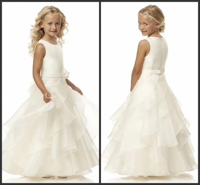 

2015 трапециевидные платья в пол без рукавов с глубоким круглым вырезом и поясом белые цветочные платья для девочек Vestidos De Comunion Vestido Daminha Casamento