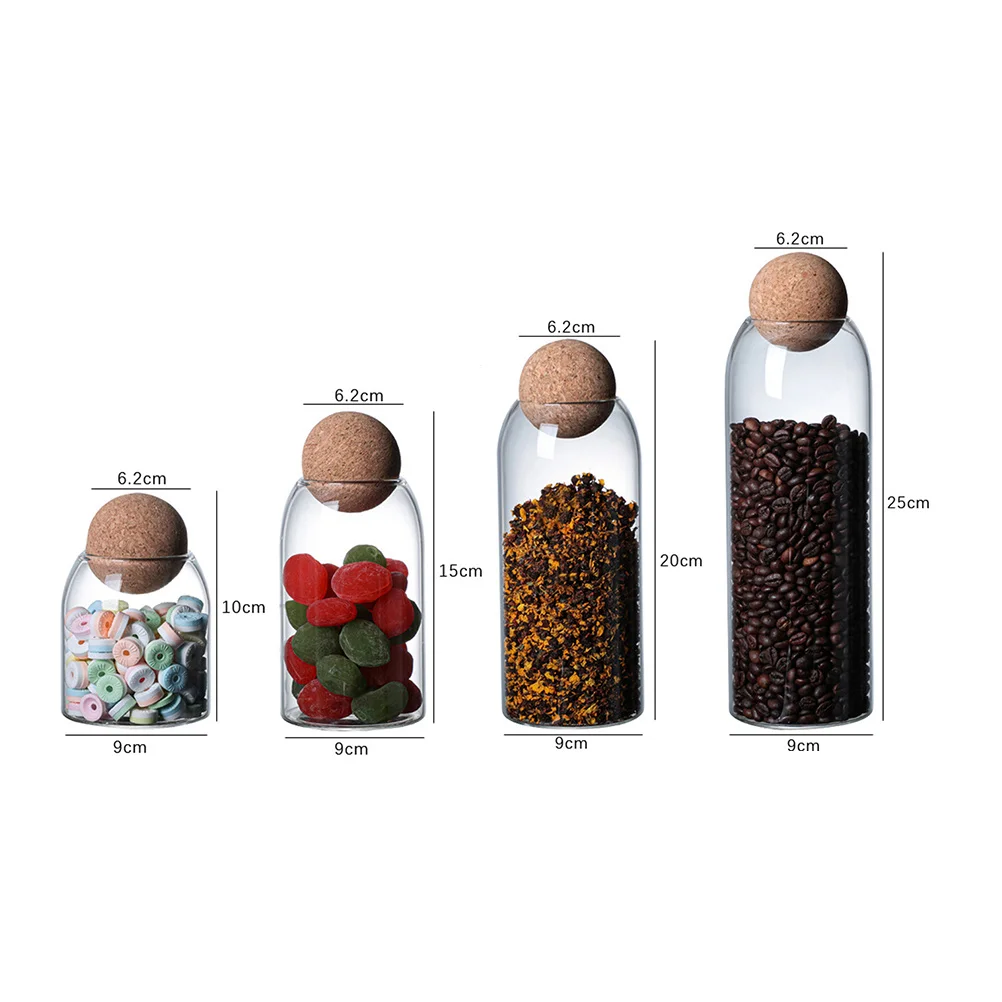 

4pcs Glass Storage Jars Kitchen Food Storage Bottle Sealed Containers With Cork Kitchen Accessories