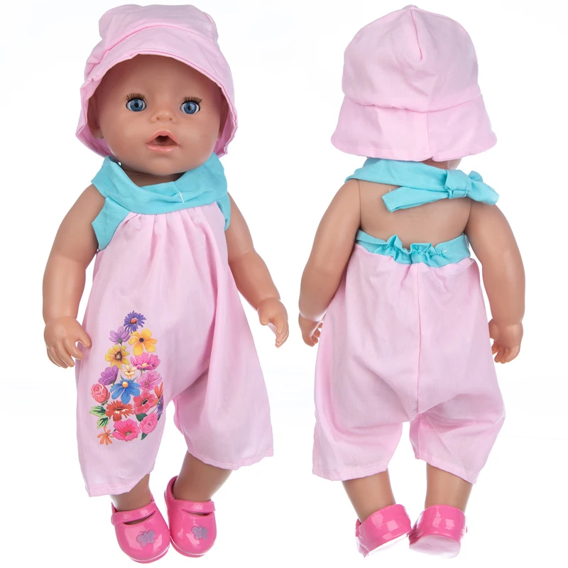 

40cm Baby Dolls Pink Rompers Hat 17" Reborn Dolls Clothes Toys Wears Children Girl Birthday Gifts