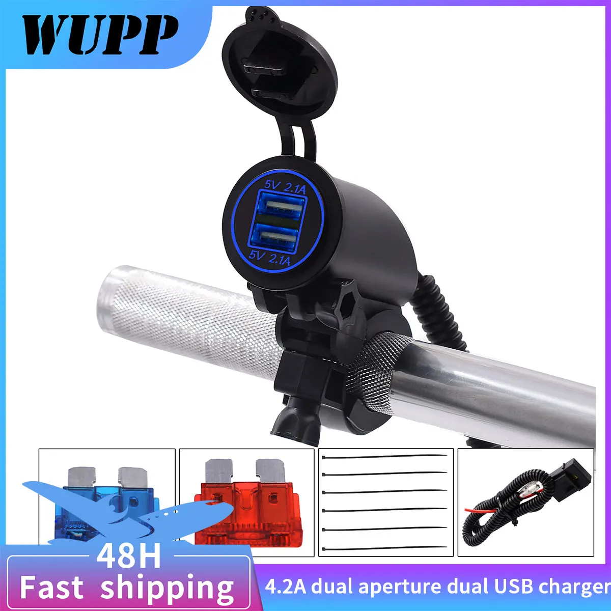 

Зарядное устройство WUPP для руля с двумя USB-портами, а, подходит для квадроциклов, внедорожников и мотоциклов, модифицированные детали