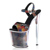 20cm glitter sexy fetish full dress stripper heels nightclub platform sandals open toe pole dance shoes party high model women