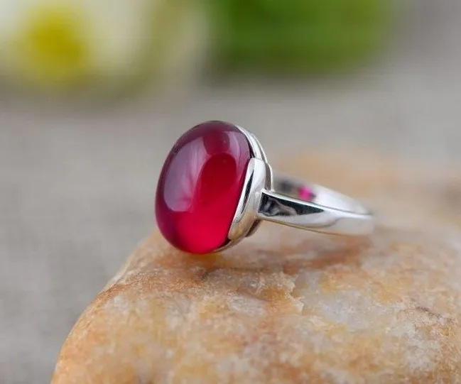 

100%925 Sterling Silver simplicity generous with red corundum lady new ring