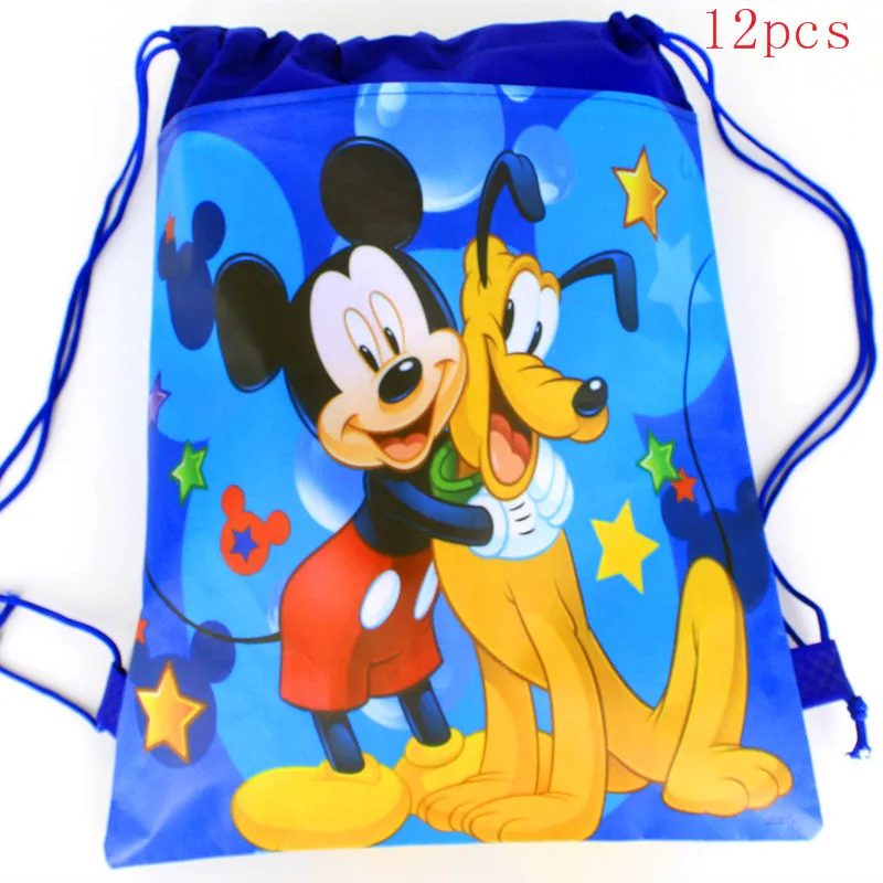 Mickey-3-12pcs 12 шт Дисней Микки Маус мультфильм нетканые ткани шнурок сумки Минни Маус Рождественская конфетка сумка школьная сумка мешок для хранения - Цвет: Mickey-3-12pcs