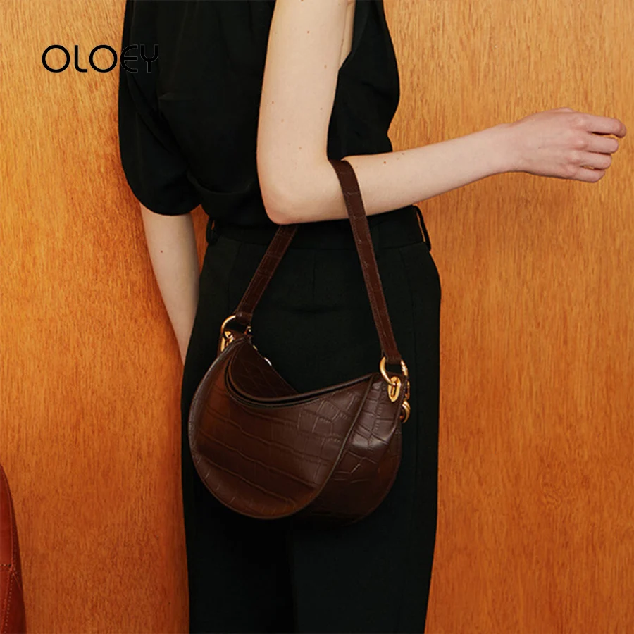Vintage Acrylic Chain Women Handbags 2020 New Saddle Half Moon Baguette Shape Bags High Quality Crocodile Shoulder Messenger Bag | Багаж и