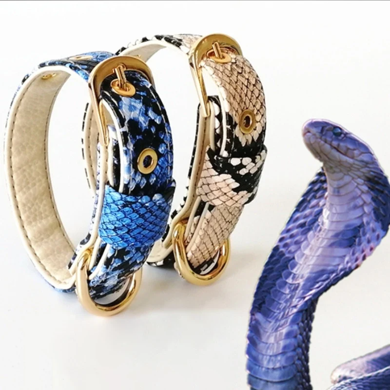 аксессуары для собак ошейник кожа Кожаный домашних животных со змеиным узором