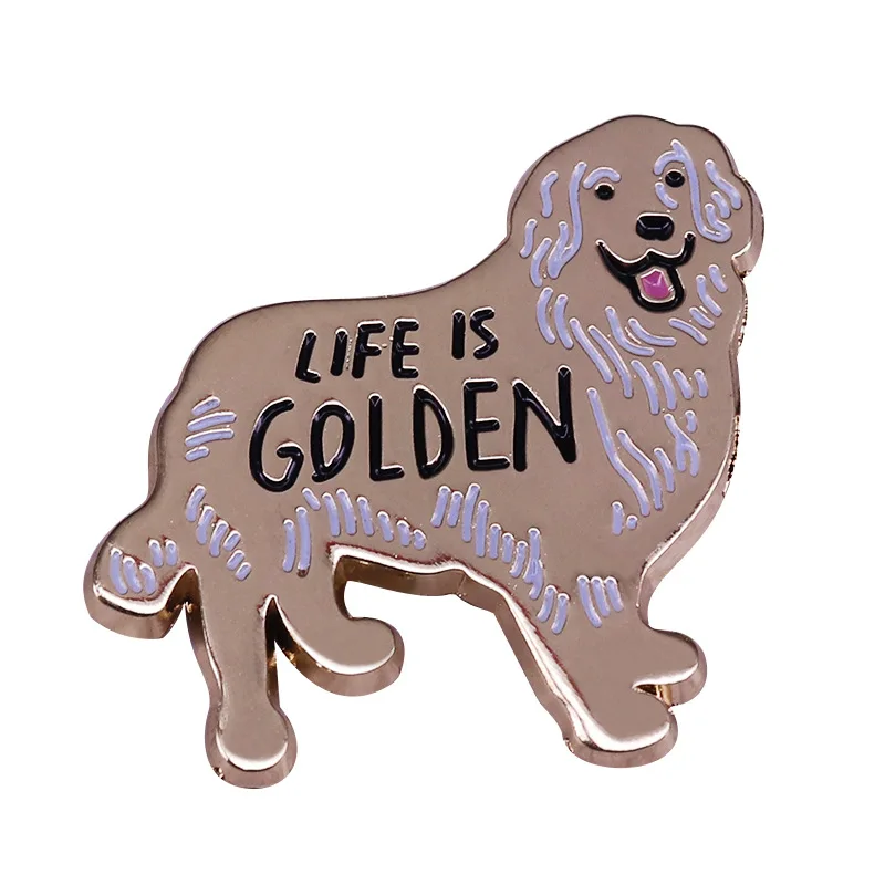 

Cute Golden Retriever Hard Enamel Pins Funny Life Is Golden" Happy Dog Lovers Decor Metal Cartoon Brooch Backpack Lapel Badges