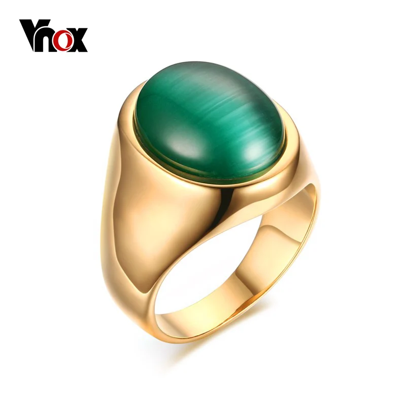 Vnox Для Мужчин зеленый Овальный Кошачий глаз камень Кольца Нержавеющая сталь