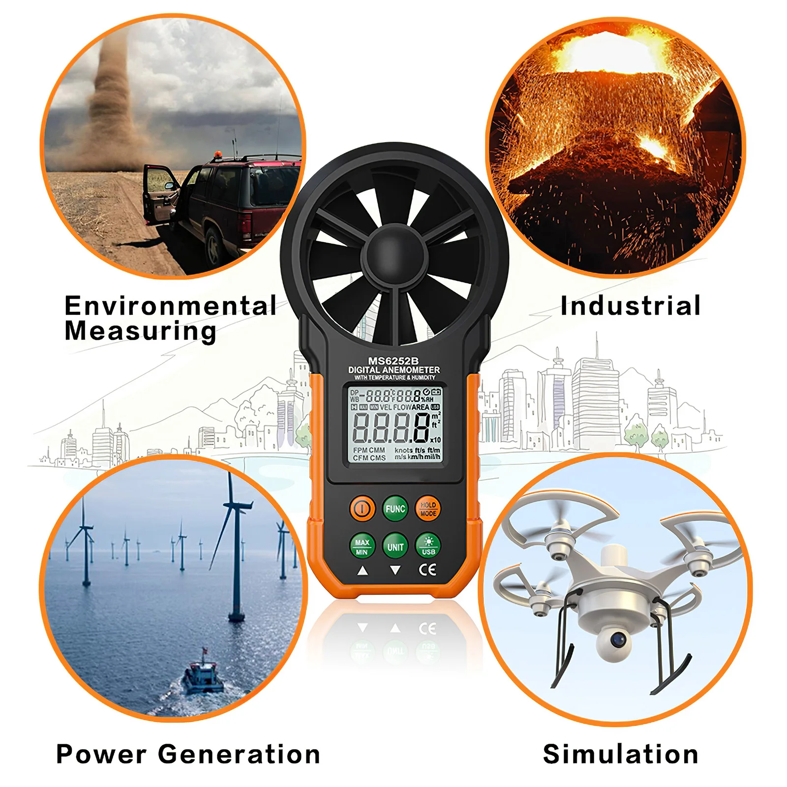 

PEAKMETER PM6252B Digital Anemometer Handheld Wind Speed Meter For Measuring Wind Speed, Temperature And Wind Chill