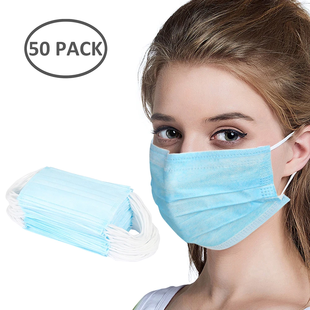 В наличии! 50 шт одноразовые нетканые 3 слойная маска для лица противопыльная