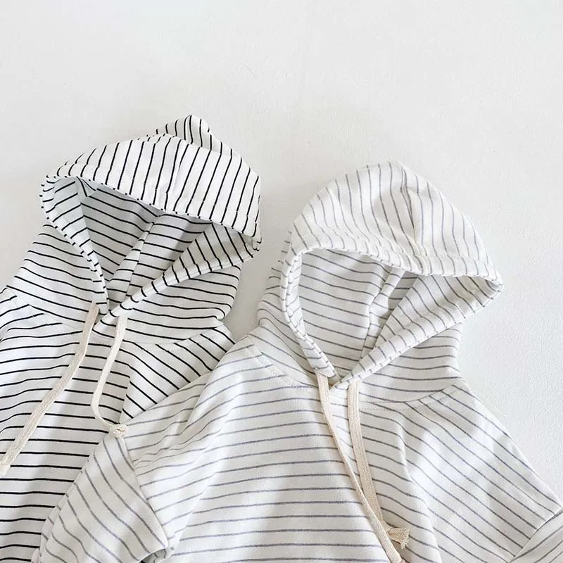 

Autumn Baby Boy Girl Jumpsuit Newborn Stripe Long-Sleeve Hooded Sweater Baby Bodysuit Cotton One-Piece Crawling Clothes