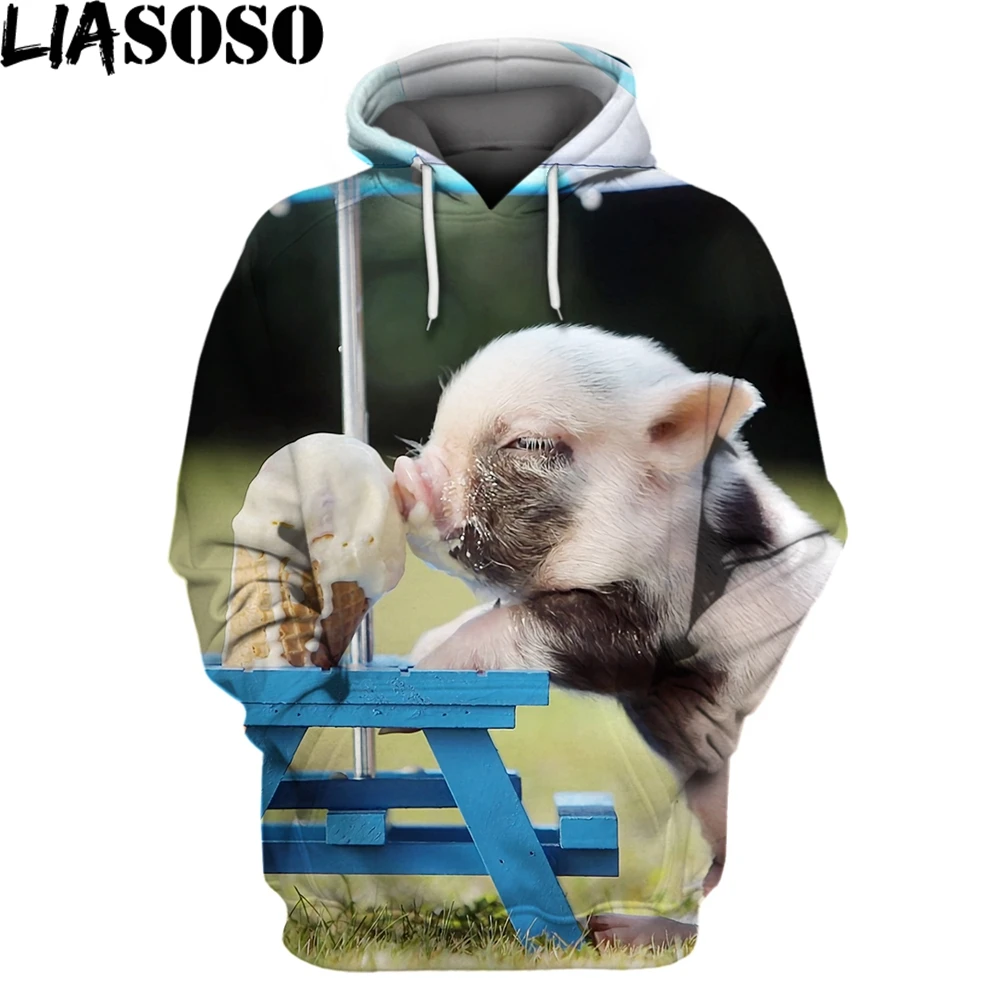 

LIASOSO Animal Pig Pullover 3D Printing Hooded Sweater Women Men Loose Comfortable Sweater Casual New Long Sleeve Fashion Cute