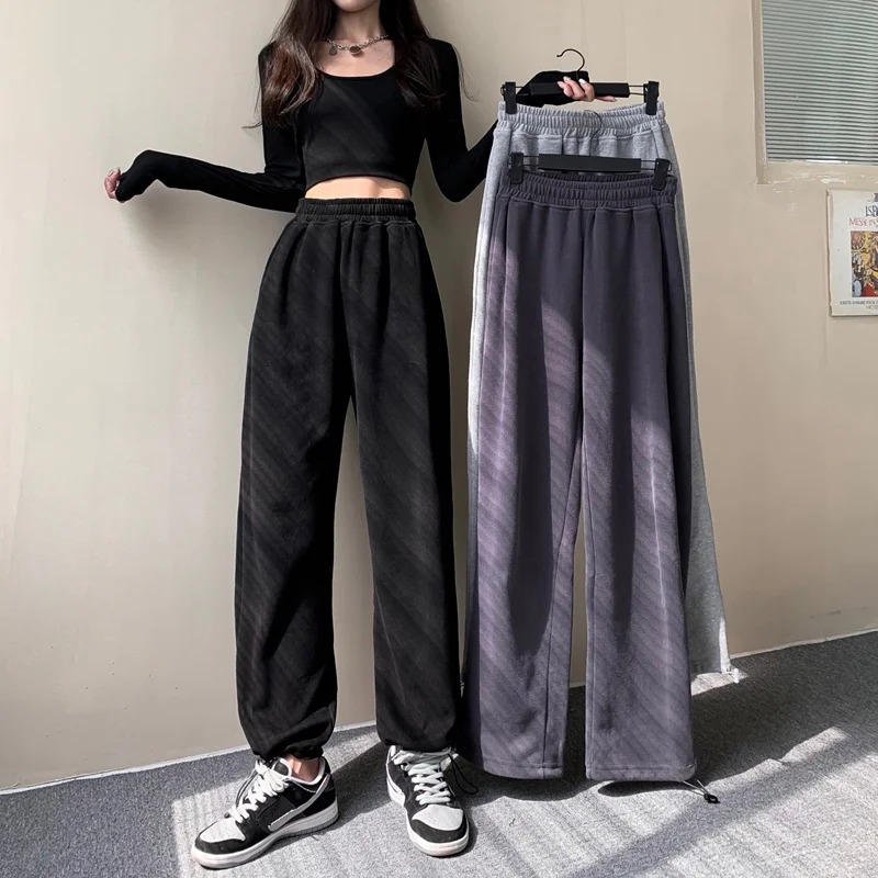 

Hong Kong-style high-waist drawstring loose and thin waistband plus velvet sports casual pants harem pants tideJXMYY