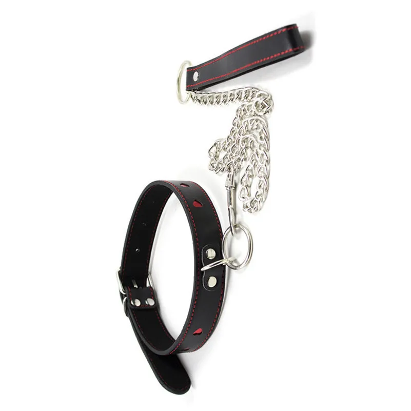 БДСМ красное сердце ошейник поводок кольцо стальная цепочка сексуальный рабский