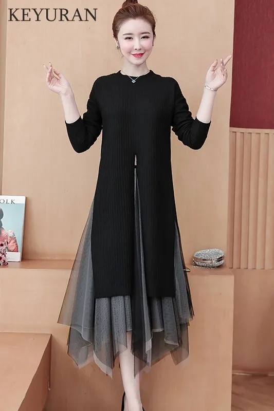 Женский комплект из 2 предметов элегантный пуловер и платье свитер сетчатая