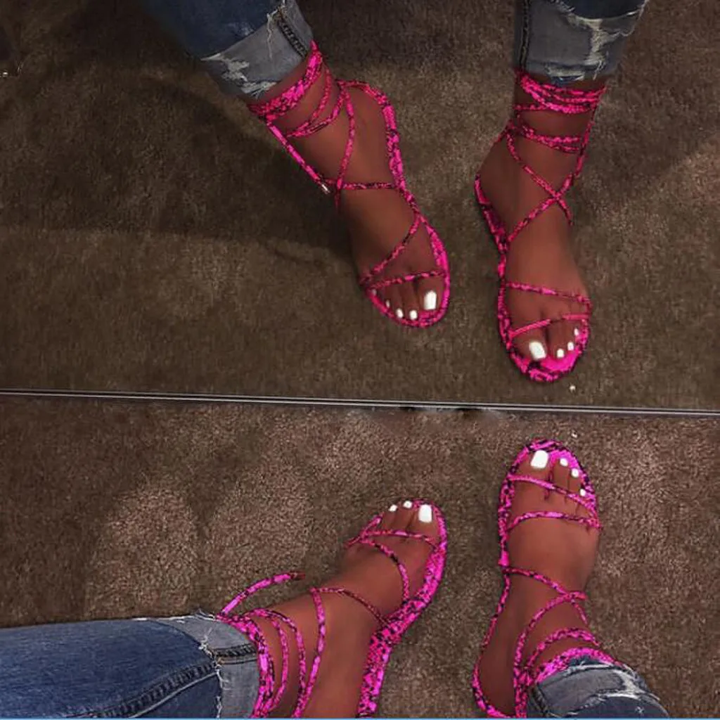 Женская обувь сезон лето пикантная женская на плоской подошве с перекрестными