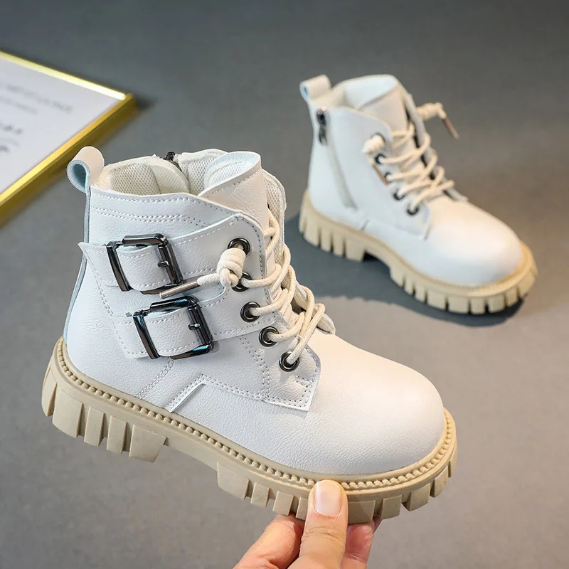 

Ботинки со шнуровкой, с двойной пряжкой, Осень-зима