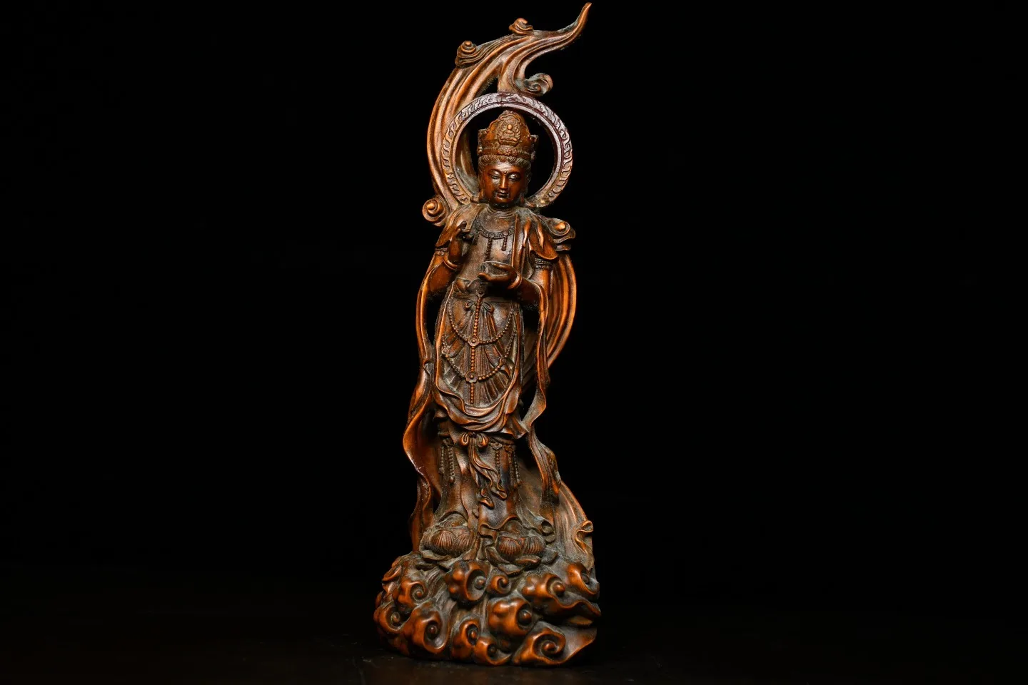 

Wedding Decoration 8" China Lucky Seikos Boxwood Manjushri Buddha Statue Avalokitesvara wood carving Guanyin Buddha Statue