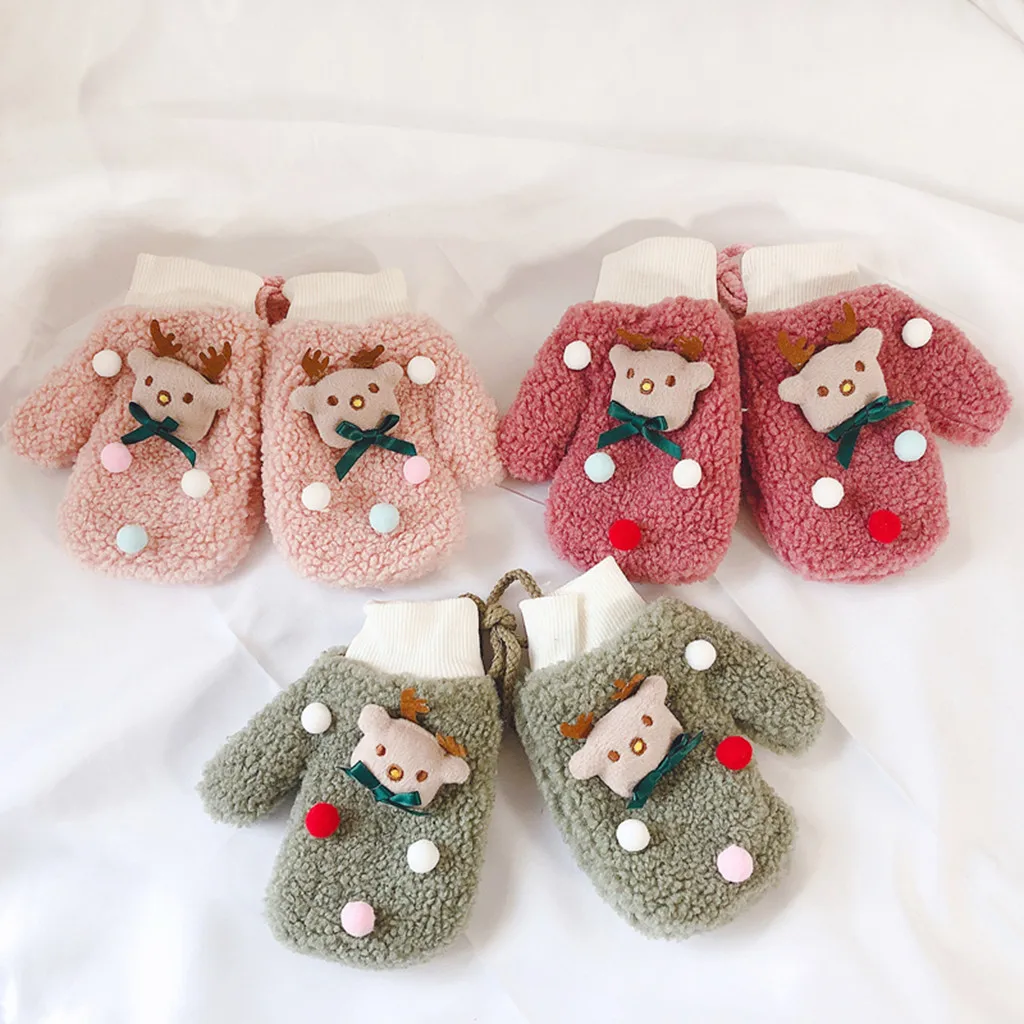 Toddler Baby Thicken Christmas Keep Warm Winter Gloves Cartoon Full Finger Knitted Mittens #EW | Детская одежда и обувь