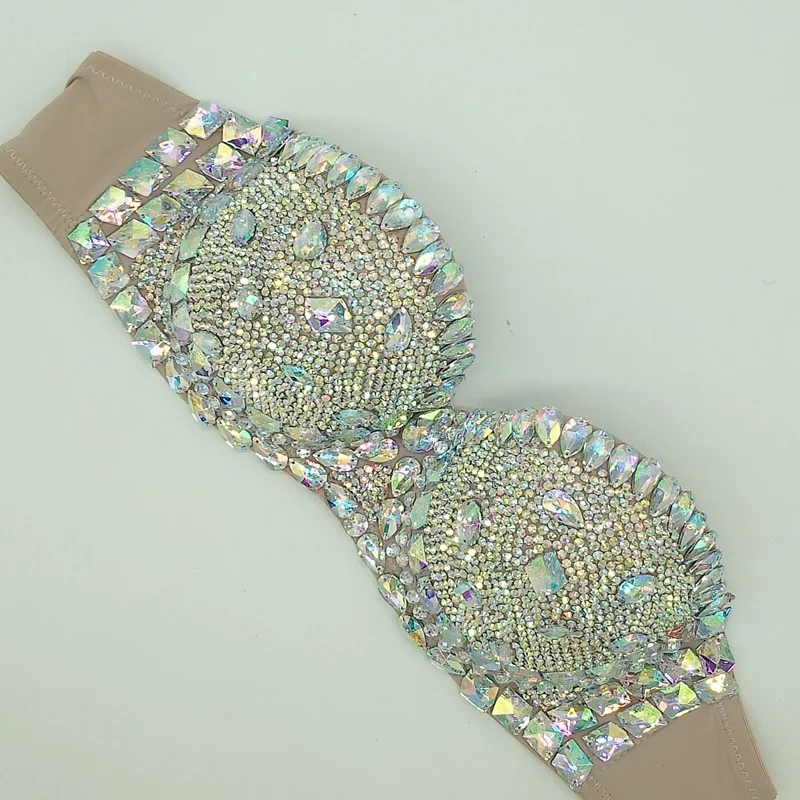 Women Rhinestones Bra Bling Crystal Diamond Bikini Stage Wear Sexy Nightclub Bar DJ Dancer Performance Costume Underwear