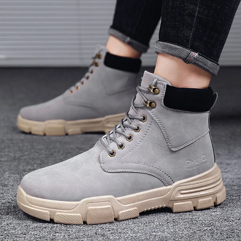 

Winter Men's Martin Boots Retro British Style High-top Shoes To Help All-match Autumn Tooling Men's Short Boots